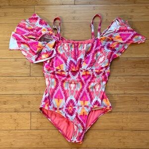 Athena Pink Multi-Color Off-Shoulder One-Piece Swimsuit